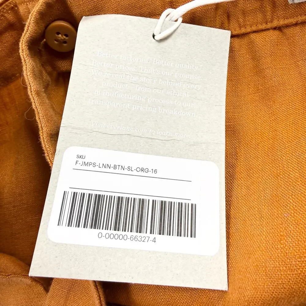 NWT Everlane 100% Linen Belted Crop Jumpsuit Women's Size 16 Orange Rust